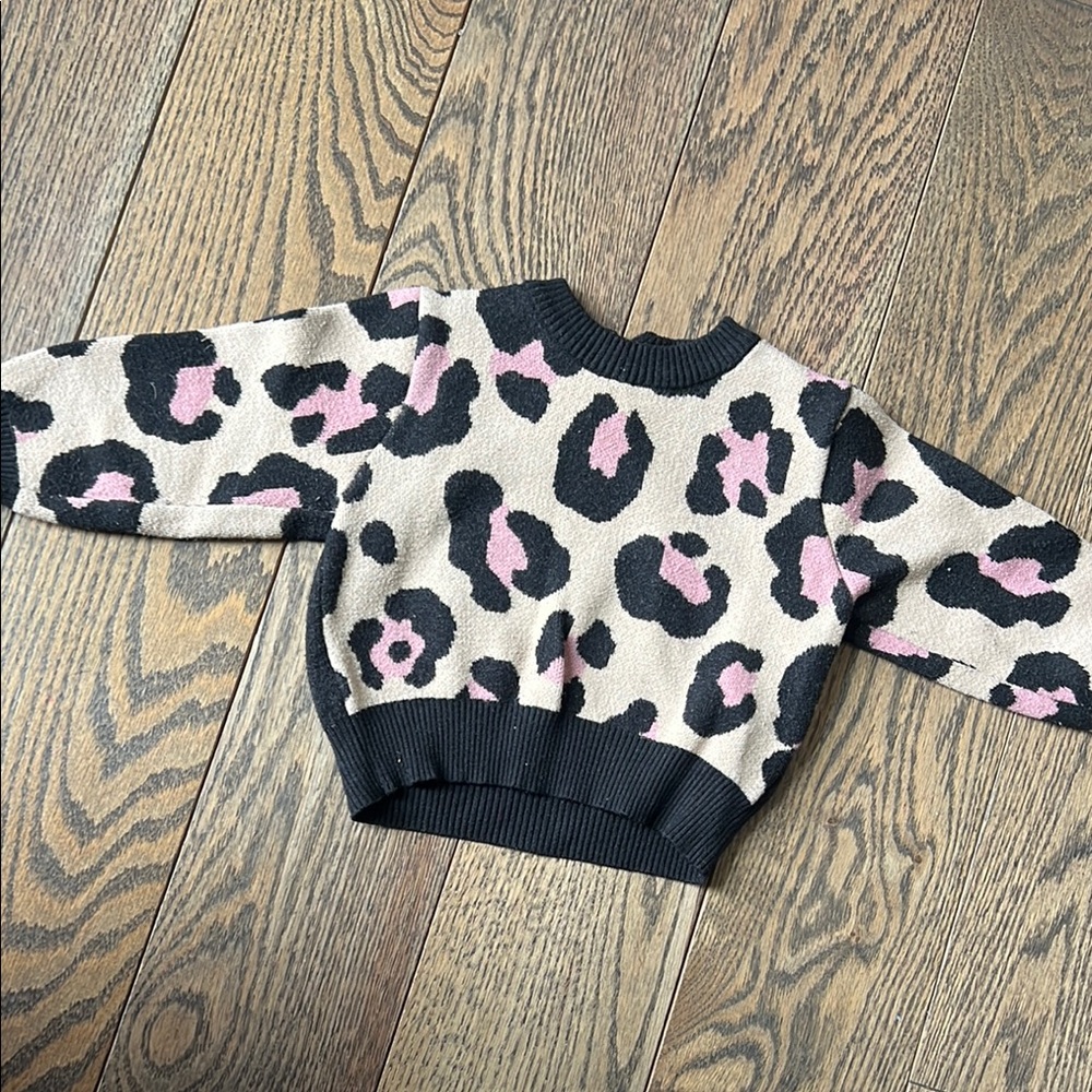 Black and Pink Animal Print Crew Neck Sweater Bardot 12-18 months baby toddler